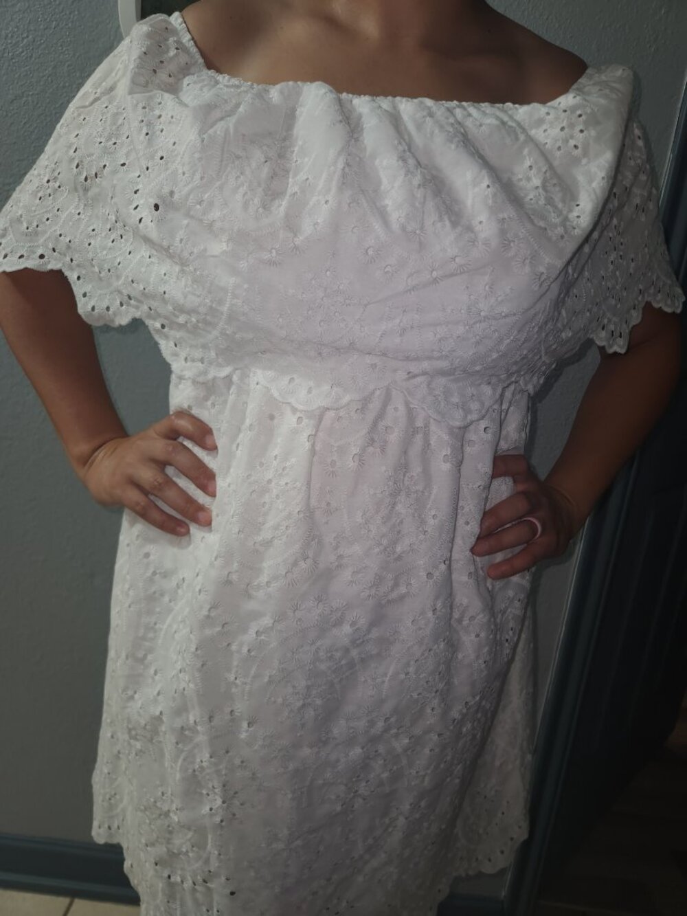 Shein off-shoulder eyelet dress. White.